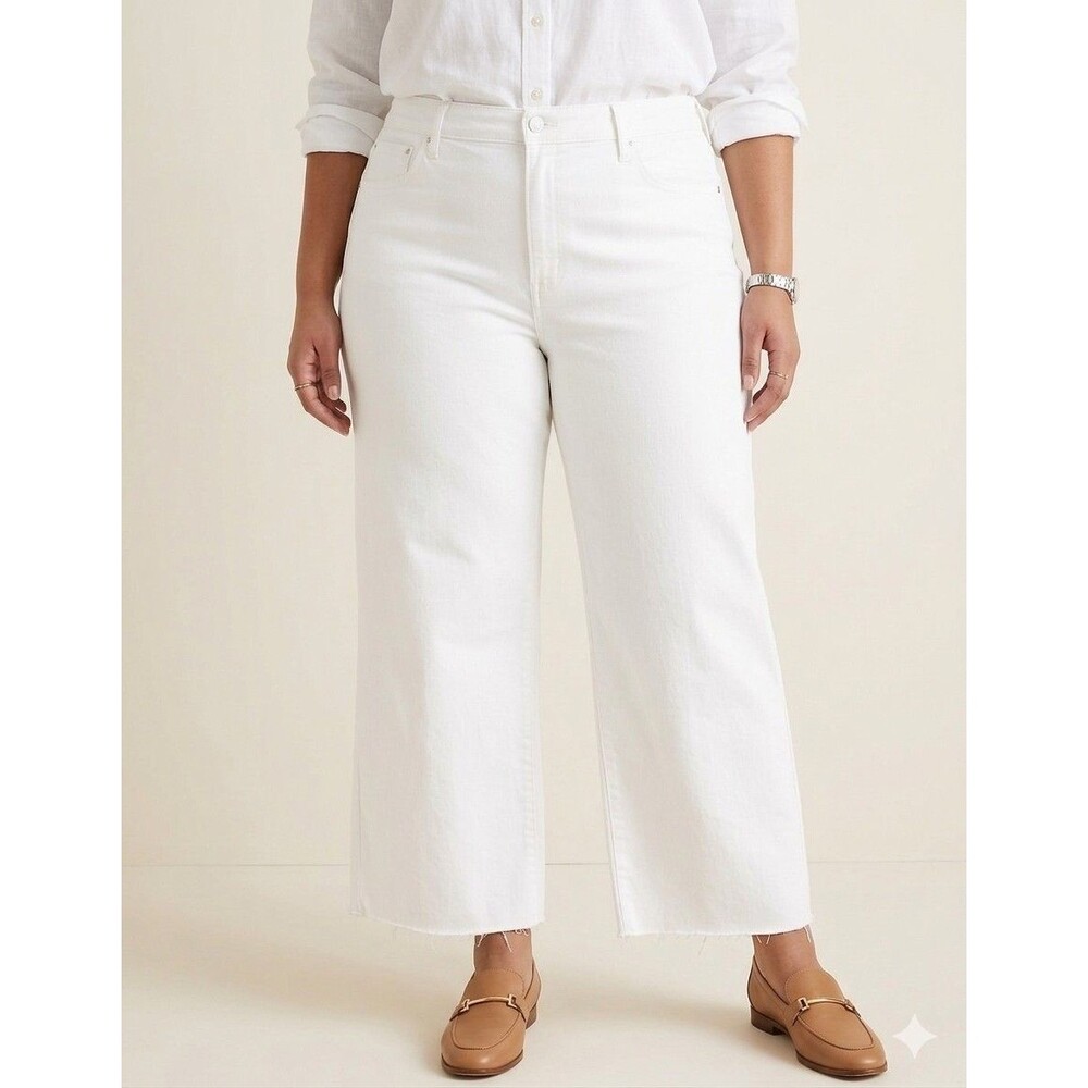 J.Crew Off-WhiteWide Leg Crop Jeans Womens Size 35 Raw Hem High Rise Stretch